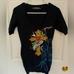 Ed Hardy Christian Audigier Rhinestone Encrusted t-shirt top